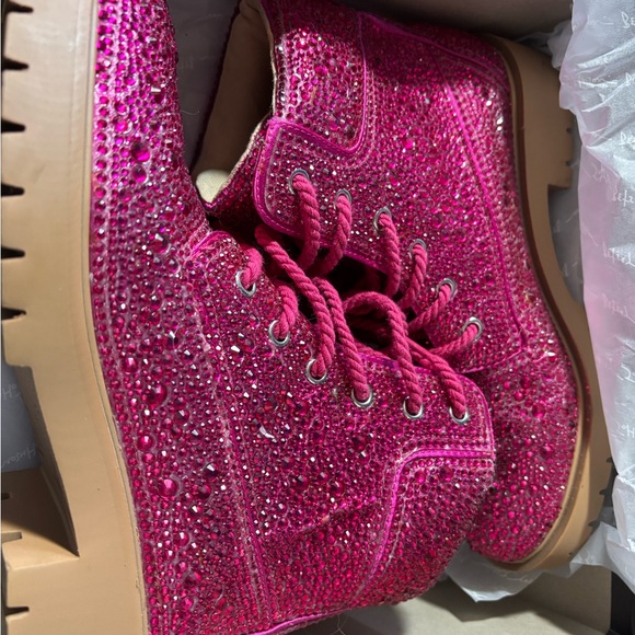 Betsey Johnson Fuchsia Glitter Lace-Up Boots - Picture 3 of 4